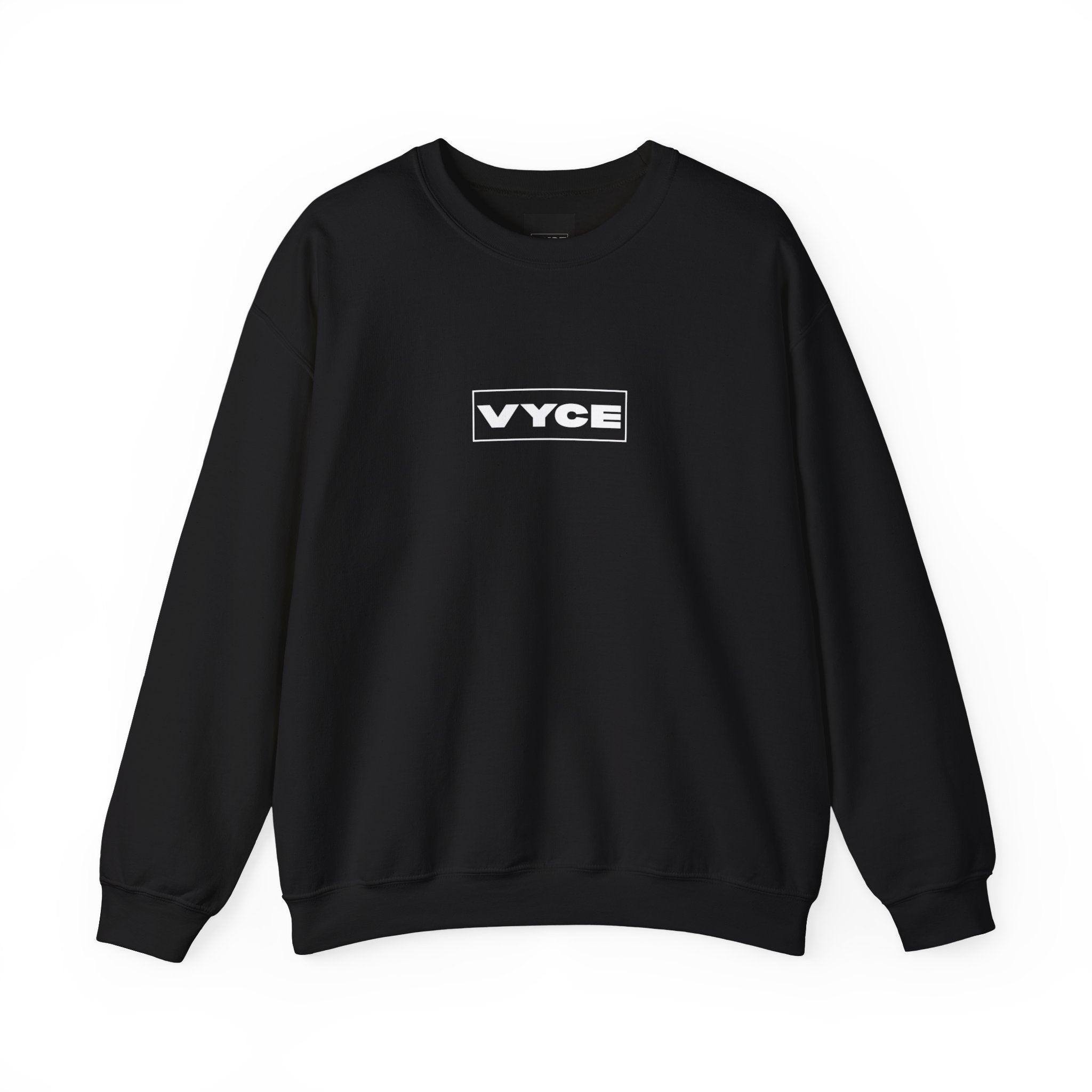 Vyce Blank Box Logo w/meaning Logo Crewneck Sweatshirt — Minimalist Branded Pullover Front & Back Print
