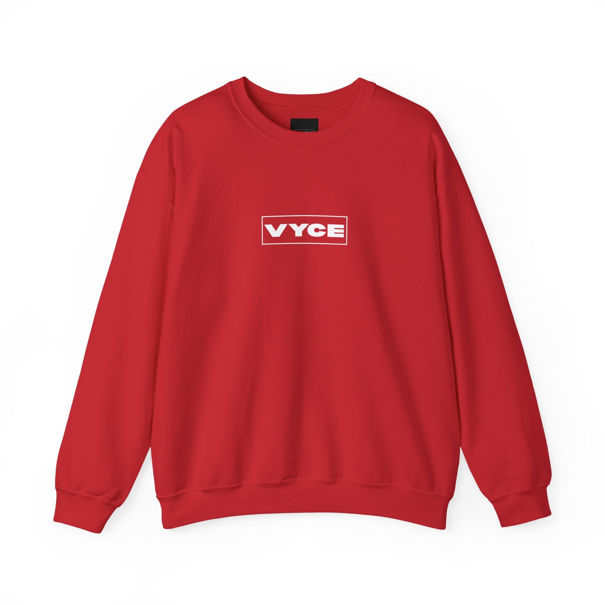 Vyce Blank Box Logo w/meaning Logo Crewneck Sweatshirt — Minimalist Branded Pullover Front & Back Print