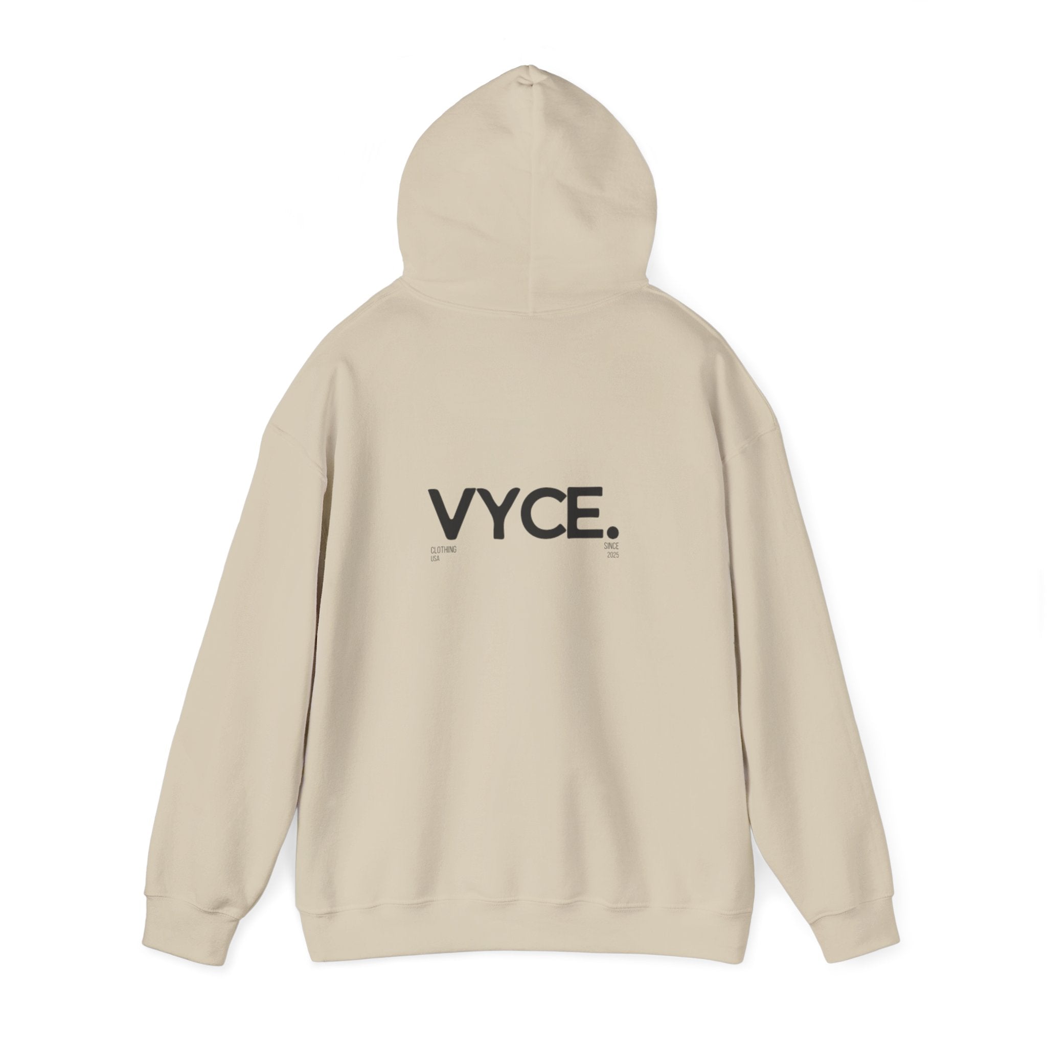 Vyce Logo Hoodie — Minimal Pullover with 'VYCE.' Back Print