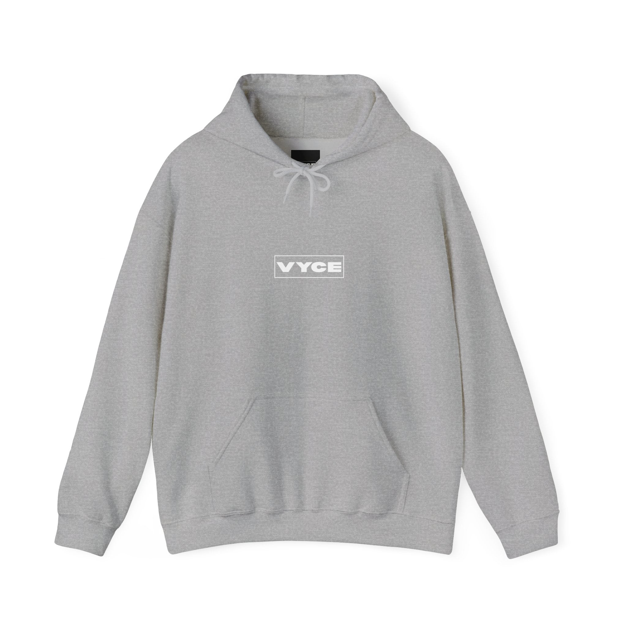 Vyce Logo Hoodie — Minimal Pullover with Blank Box Logo w/ meaning 'VYCE' Front & Back Print