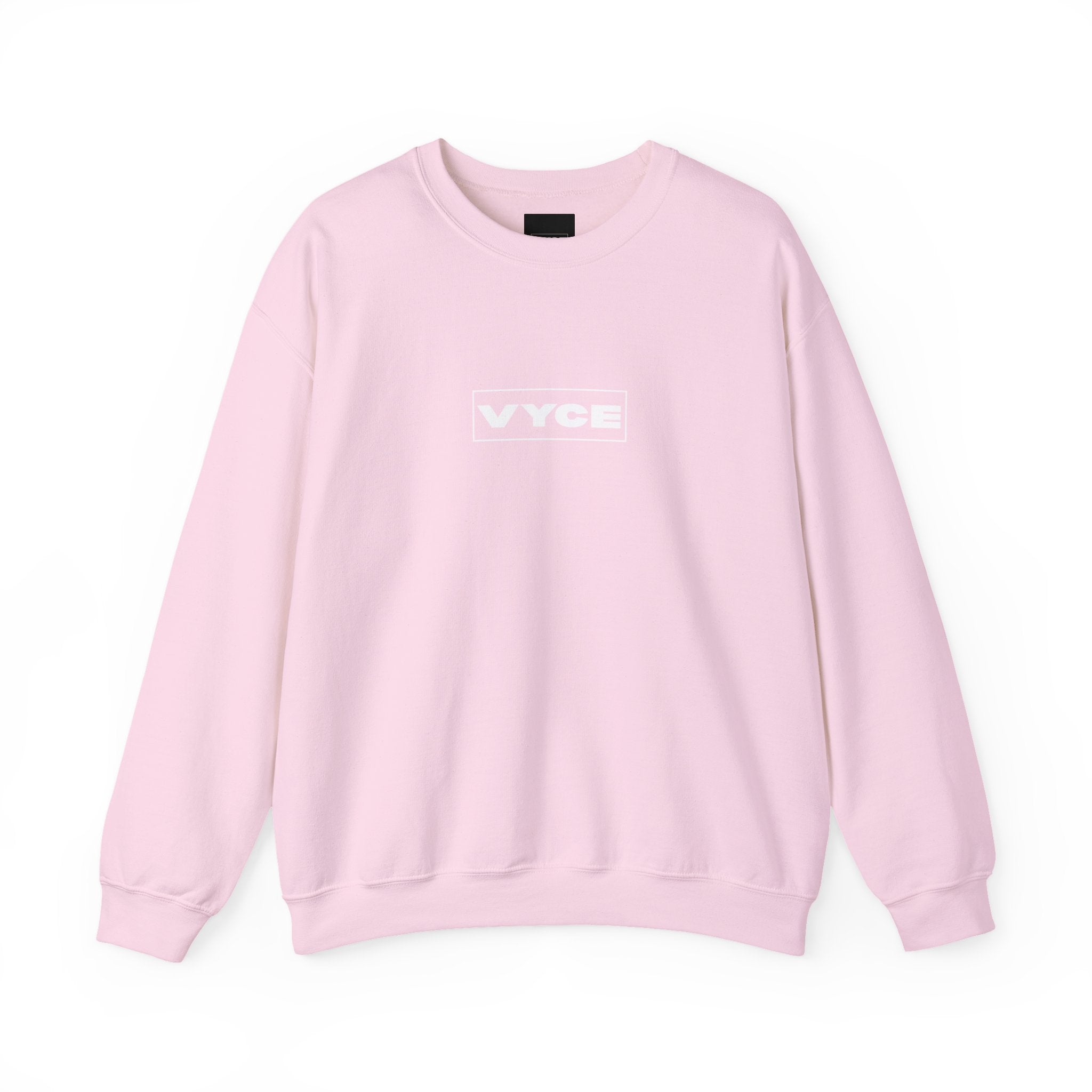 Vyce Blank Box Logo w/meaning Logo Crewneck Sweatshirt — Minimalist Branded Pullover Front & Back Print