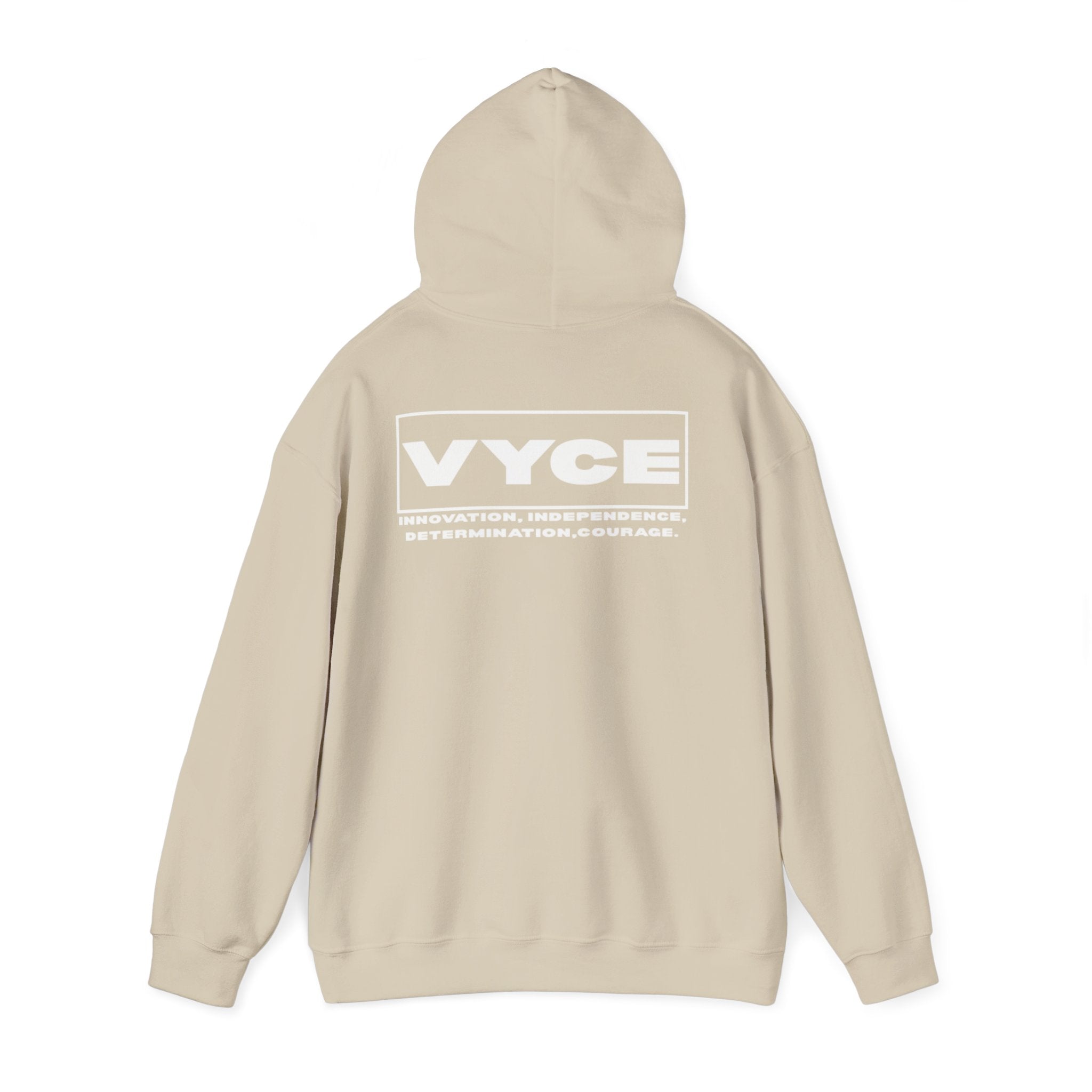 Vyce Logo Hoodie — Minimal Pullover with Blank Box Logo w/ meaning 'VYCE' Front & Back Print