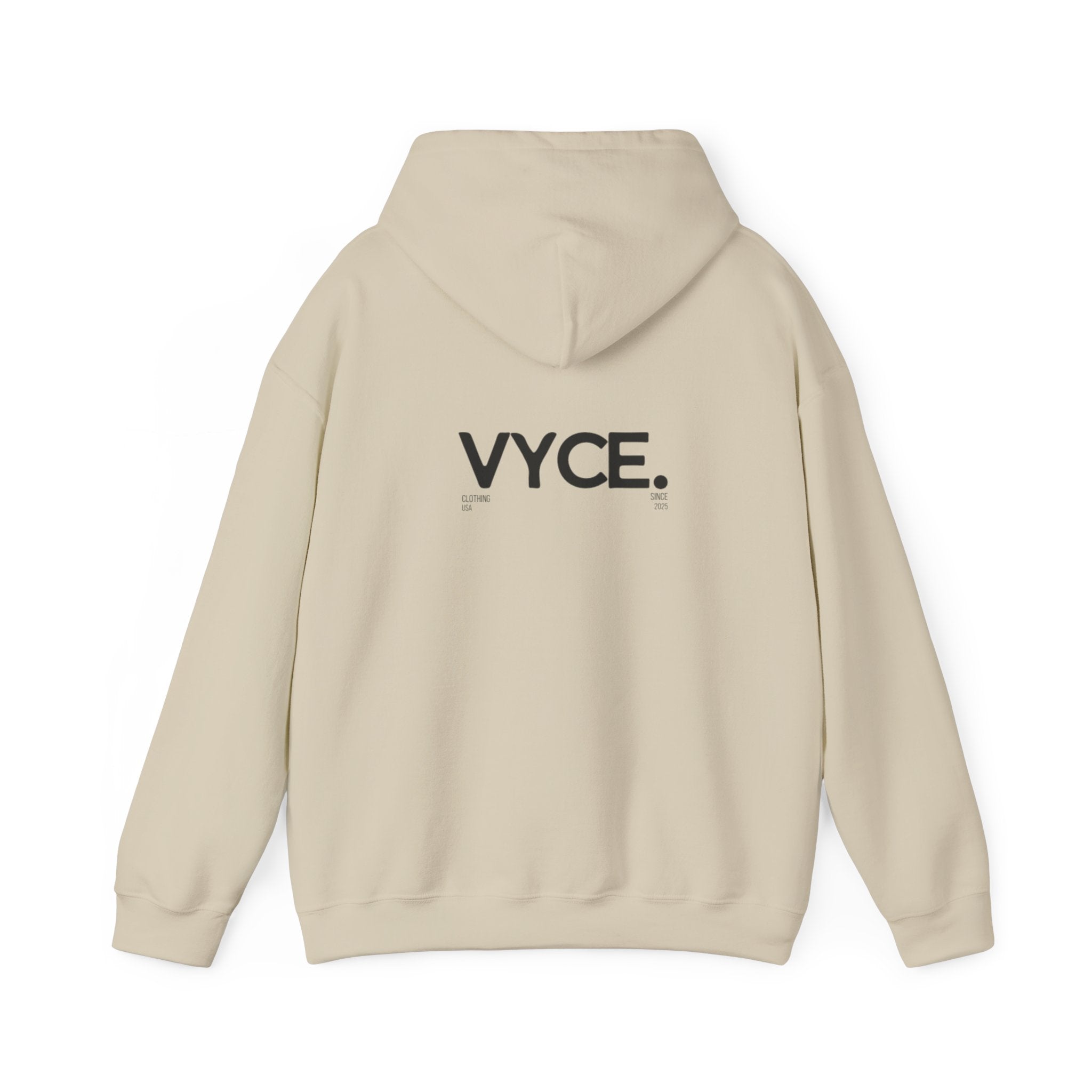Vyce Logo Hoodie — Minimal Pullover with 'VYCE.' Back Print